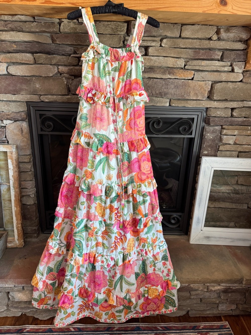 NWT Farm rio White Mixed Prints Tiered Maxi Dress Sz XXS